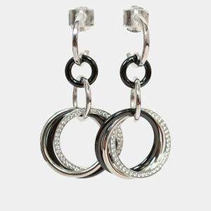 مملوكة مسبقًا Cartier 18K White Gold/Black Ceramic Diamond Trinity Earrings