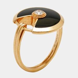 Pre Owned Cartier Amulette De Cartier Onyx Diamond 18k Rose Gold Ring Size 54
