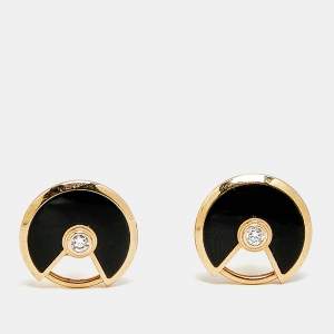 مملوكة مسبقًا Cartier Amulette De Cartier Onyx Diamond 18k Rose Gold Earrings