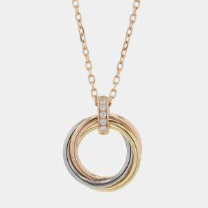 Pre Owned Cartier Trinity 18K Yellow, Rose, White Gold and Diamond Pendant Necklace