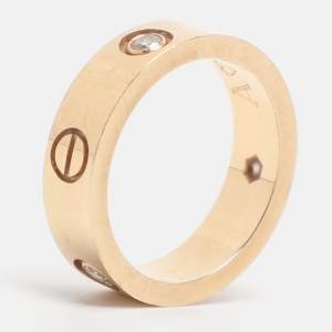 Pre Owned Cartier Love 3 Diamond 18k Yellow Gold Band Ring Size 55
