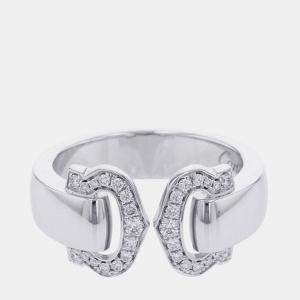 Pre Owned Cartier Double C De Cartier 18K White Gold and Diamond Band Ring EU 51
