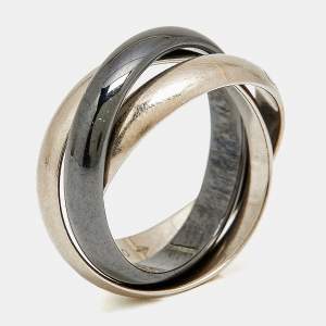 Pre Owned Cartier Trinity 18k White Gold Ceramic Ring Size 48