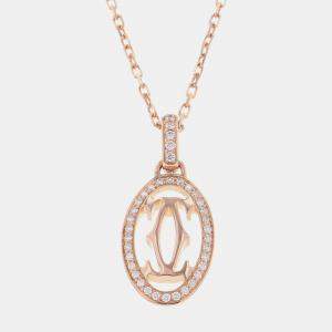 Pre Owned Cartier Double C Diamond 18K Pink Gold Necklace