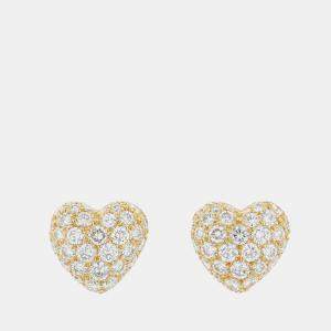 Pre Owned Cartier Heart Vintage 18K Yellow Gold and Diamond Stud Earrings
