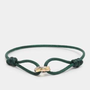 Pre Owned Cartier Trinity 18k Three Tone Gold Green Cord Bracelet