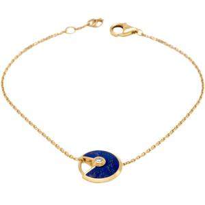 Pre Owned Cartier Amulette Yellow Gold Lapis Stone Diamond Bracelet 17 CM