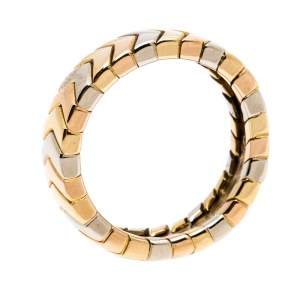 Pre Owned Cartier Chevron Three Tone 18K Gold Band Ring Size 51