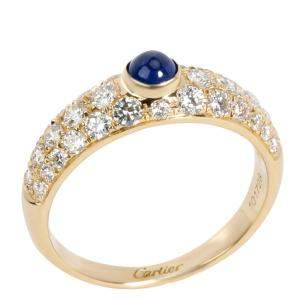 Pre Owned Cartier 18K Yellow Gold Cabochon Sapphire & Pave Diamond Ring Size 54.5