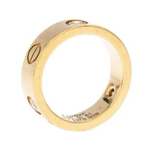 Pre Owned Cartier Love 3 Diamond 18K Yellow Gold Band Ring Size 51