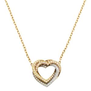 Pre Owned Cartier Trinity de Cartier Diamond Heart 18K Three Tone Gold Necklace 