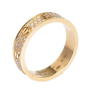 Pre Owned Cartier Love Diamond 18K Rose Gold Wedding Band Ring EU 54