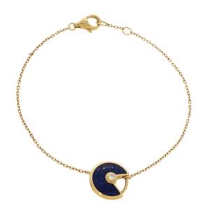 Pre Owned Cartier Amulette de Cartier Diamond & Lapis Lazuli Yellow Gold Bracelet