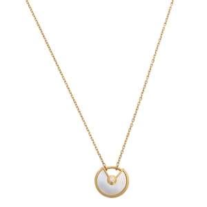 Pre Owned Cartier Amulette De Cartier Mother of Pearl Diamond 18K Yellow Gold Necklace XS