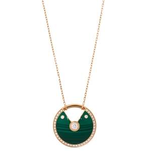 Pre Owned Cartier Amulette de Cartier Diamond Malachite 18K Rose Gold Large Pendant Necklace