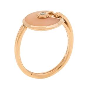 Pre Owned Cartier Amulette de Cartier Pink Opal Diamond 18K Rose Gold Ring Size 48