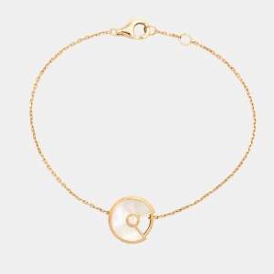 Pre Owned Cartier Amulette De Cartier Mother of Pearl Diamond 18K Yellow Gold Bracelet