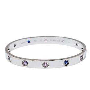 Pre Owned Cartier Love  Multicolor Gemstones 18K White Gold Bracelet 17