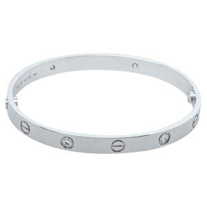 Pre Owned Cartier Love 4 Diamonds 18K White Gold Bracelet 18