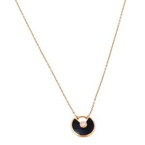 مملوكة مسبقًا Cartier Amulette de Cartier Diamond Onyx 18K Rose Gold Necklace XS