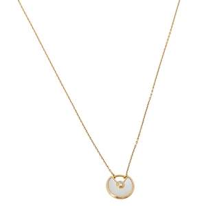 Pre Owned Cartier Amulette de Cartier Diamond Mother of Pearl 18K Yellow Gold Necklace XS