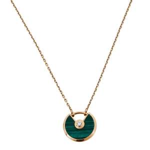مملوكة مسبقًا Cartier Amulette De Cartier Malachite 18K Rose Gold Pendant Necklace XS 