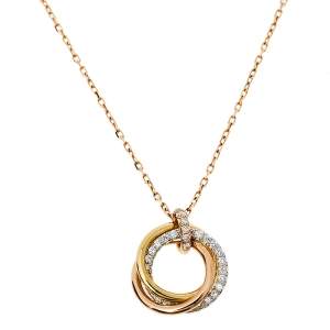 Pre Owned Cartier Trinity Diamond Three Tone 18K Gold Pendant Necklace 