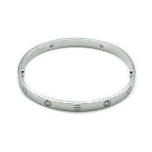 Pre Owned Cartier Love White Gold 4 Diamonds Bracelet Size 19