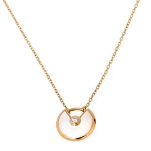 Pre Owned Cartier Amulette de Cartier Diamond Mother of Pearl 18K Yellow Gold Necklace XS
