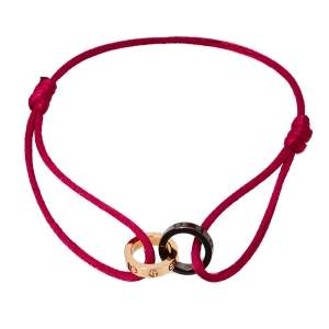 Pre Owned Cartier Love Diamond 18K Rose Gold & Ceramic Pink Cord Bracelet