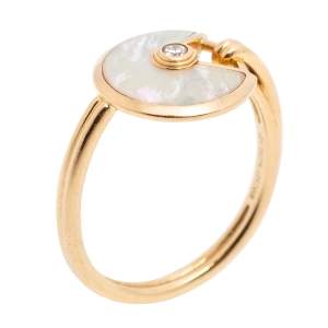 Pre Owned Cartier Amulette de Cartier Diamond Mother of Pearl 18K Yellow Gold Ring Size 51