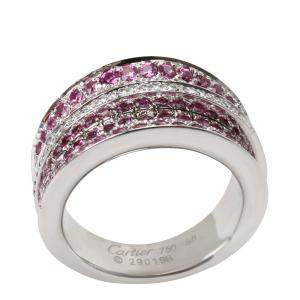 Cartier Paris Pink Sapphire Diamond 18K White Gold Ring Size EU 50.5
