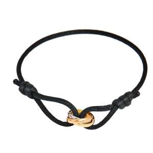 Pre Owned Cartier Trinity de Cartier 18K Three Tone Gold Adjustable Black Cord Bracelet 