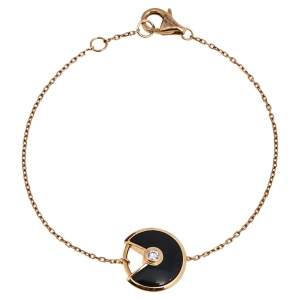 مملوكة مسبقًا Cartier Amulette de Cartier Onyx Diamond 18K Rose Gold Bracelet XS