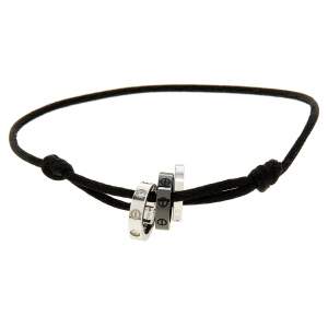 Pre Owned Cartier Love Diamond Ceramic 18K White Gold 3 Hoops Adjustable Black Cord Bracelet 
