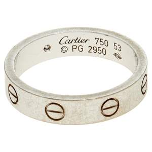 Pre Owned Cartier Love 1 Diamond 18K White Gold Narrow Wedding Band Ring Size 53
