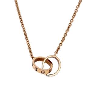 مملوكة مسبقًا Cartier Love Interlocking 2 Loop 18K Rose Gold Pendant Necklace