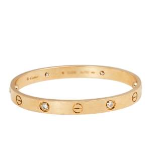 Cartier Love 4 Diamond 18K Rose Gold Bracelet Size 16