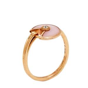 Pre Owned Cartier Amulette de Cartier Pink Opal Diamond 18K Rose Gold Ring Size 53