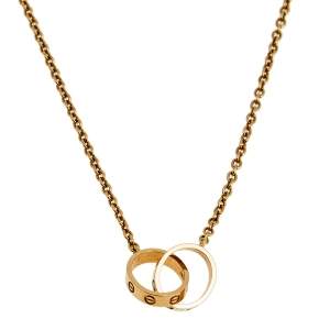 Pre Owned Cartier Love Interlocking 2 Hoops 18K Rose Gold Pendant Necklace