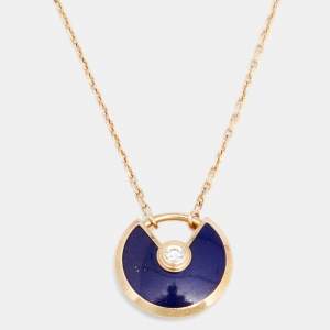Pre Owned Cartier Amulette De Cartier Diamond Lapis Lazuli 18k Yellow Gold XS Model Necklace