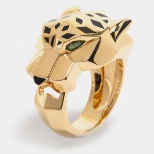 Pre Owned Cartier Panthère de Cartier Garnet Onyx Lacquer 18K Yellow Gold Cocktail Ring Size 53