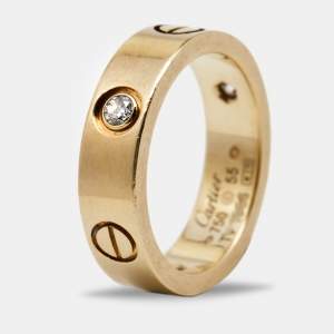 Pre Owned Cartier Love 3 Diamonds 18k Yellow Gold Band Ring Size 55