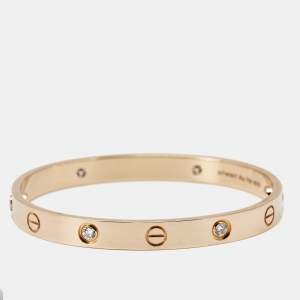 Pre Owned Cartier Love 4 Diamond 18K Rose Gold Bracelet 16