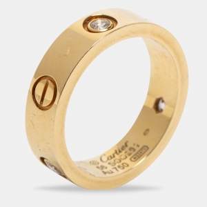 Pre Owned Cartier Love 3 Diamond 18k Yellow Gold Band Ring Size 56