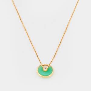 Pre Owned Cartier Amulette De Cartier Chrysoprase Diamond 18k Yellow Gold Necklace