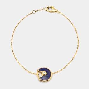 Pre Owned Cartier Amulette De Cartier Lapis Lazuli Diamond 18k Yellow Gold Bracelet