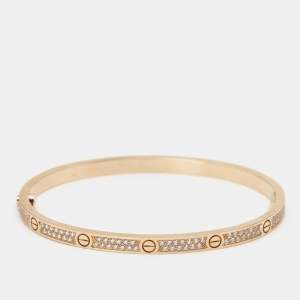 Cartier Love Diamond Pave 18k Rose Gold Bracelet 16