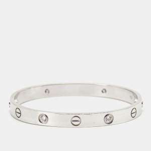 Pre Owned Cartier Love 4 Diamonds 18k White Gold Bracelet 16