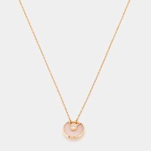 Pre Owned Cartier Amulette De Cartier Pink Opal Diamond 18k Rose Gold XS Motif Necklace